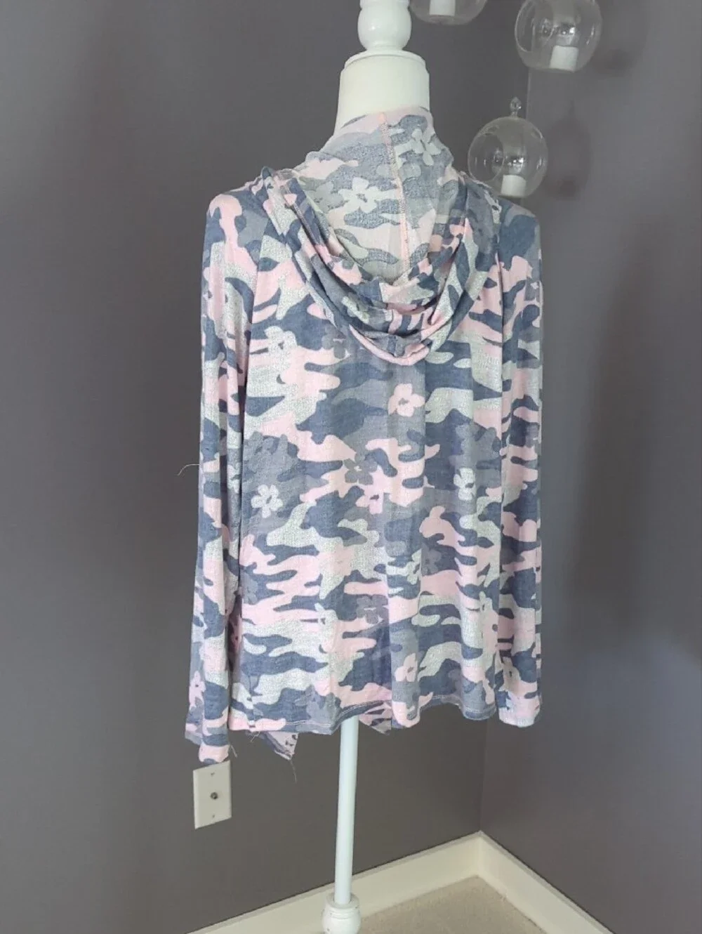 Pink And Grey Camo Three-Piece Women’s Pajama Set with Tank, Shorts & Hoodie